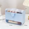 Caja Organizadora de Labiales Transparente con Compartimentos y Tapa, Estuche de Almacenamiento de Maquillaje de Escritorio, Caja de Almacenamiento Tipo Cajón con Diseño Femenino
