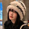 Lindo gorro de oso esponjoso para niños, otoño e invierno, cálido, pequeño gorro de lana de punto, gorro con protección para las orejas y cabeza grande.