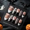 Halloween Venda Quente Homem Caveira Alta Qualidade Preto e Branco Francês Unhas Usáveis Pintadas Poá Homem Morcego Manicure Pontas de Unha Atacado