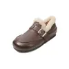 Piel de oveja de primera capa + tira de pelo de cordero hebilla zapatos de cuero pequeños para mujer forro de terciopelo zapatos planos cálidos otoño e invierno nuevos punta redonda 3.5CM