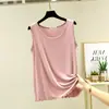 Top de Verano Delgado sin Mangas de Modal con Cuello Redondo y Volantes, Chaleco Holgado de Color Sólido para Mujer, Tallas Grandes, Blanco