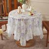 Linda Toalha de Mesa Redonda Patchwork Romântica Francesa Estampada, Elegante Toalha de Mesa de Jantar com Renda Branca Pura Estampada de Alta Qualidade
