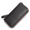 Cartera de cuero genuino para hombre, monedero de mano de piel de vaca, con doble cremallera, tarjetero, venta al por mayor, para negocios