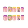 Unhas Artificiais Press-On Brilhantes Estilo Francês Venda Quente de Comércio Exterior, Design de Flores Coloridas Dopamina Frescas para Primavera e Verão Atacado