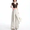 Pantalones Beige de Cinta Irregular de Cintura Alta Pierna Ancha para Mujer, Nuevo Estilo 2026, Pantalones Casuales de Traje Rectos con Caída Adelgazante