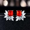 Nuevos aretes de temperamento europeo y americano rectangulares de Diamante Princesa Cuadrado color tesoro micro incrustados asimétricos de ojo de caballo con diamantes de circonita