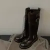 Sapatos Femininos com Textura Granulada à Mão, 2025 Novo Cinto com Fivela Textura Cera de Óleo Botas de Tornozelo Motociclista, Botas de Montaria Pesadas