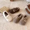 Zapatos de Peluche para Niñas 2026 Otoño/Invierno Nuevo Estilo Zapatos de Algodón de Princesa para Niñas Pequeñas Doble Capa de Algodón con Borrego Mocasines para Bebé