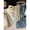 Suéter de Tricô Canelado com Textura Retrô Estilo Coreano Feminino Outono Inverno Design Sense Nicho Slim Fit Camada Interna Camada Base Manga Longa