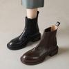 Botines Chelsea de Piel Texturizada para Viajar 2024 Invierno Gruesos de Tacón Medio Punta Redonda con Funda de Cuero para Mujer