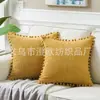 Funda de Cojín Nueva de Pana con Pompón y Borlas del Fabricante, Cojín de Sofá Estilo Bohemio, Funda de Cojín Lumbar, Respaldo de Cabecera