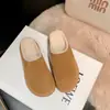Sapatos de Algodão Outono e Inverno com Pelo Plush, Meio Sapato Deslizante Estilo Birkenstock, Botas de Neve para Mulheres, Couro Genuíno