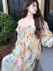 Vestido de talla grande para mujer con diseño floral francés plisado, holgado y elegante, vestido casual estilo vacación de verano