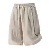 Verão 2026 Novo Tamanho Grande Tendência Respirável Solto Shorts Esportivos Calça de Cinco Pontos Tencel Algodão Linho Respirável Shorts Masculinos