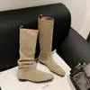 Botas Apiladas Retro Cuadradas de Piel de Vaca para Mujer 2026 Otoño e Invierno Nuevo Estilo con Aumento Oculto de Altura Botas de Montura de Cuero Genuino de Media Caña