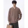 Camiseta de Manga Larga con Cuello en V de Chenilla Estilo Americano High-Street para Hombre y Mujer, Color Sólido Casual Holgado, Top para Hombre, Más Vendido de Temporada Otoño/Invierno en Stock