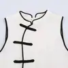 Estilo Europeo y Americano Verano Nuevo Ropa de Mujer Sin Mangas Cuello Redondo Color Contrastante Nuevo Estilo Chino Vestido Corto