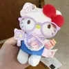 Lindo Peluche Auténtico Llavero de Hello Kitty Lindo Sombrero de Fresa Falda a Cuadros Lindo Colgante para Bolso de Muñeca