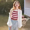Nuevo Top Tubo Francés Delgado de Primavera y Verano Chaleco sin Mangas para Mujer Rayado Base Interior Tirantes Top Adelgazante Suéter de Punto