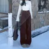 Jeans Feminino Marrom de Cintura Alta Wide Leg Outono e Inverno 2024 Moda Nova Solto Emagrecedor Reto Marrom Calça Mop