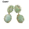 Pendientes E720 estilo europeo y americano chapados en oro microincrustados con piedras semipreciosas naturales en forma de gota con pendientes de piedra de cristal morado