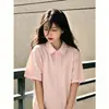 Camisa polo de algodón puro estilo americano para mujer, camiseta de manga corta, moda de verano, moderna, holgada, elegante, casual, elegante, top con cuello
