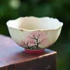 Taza de Té de Cerámica Roja Firestone Master Cup Azul y Blanca Taza Personal de Alto Nivel para Cata de Té Flor de Cerezo Sueño Flotante Juego de Té Kung Fu