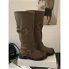 Botas de Salto Grosso Estilo Retro de Zhang Yuanying Botas de Cowboy Ocidental Desgastadas para Viagem Botas Longas de Cavaleiro Estilo Deserto Femininas