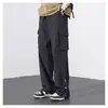 Pantalones de Trabajo Rectos para Hombre Primavera Otoño Tendencia Americana Talla Grande Holgados Casuales Cierre de Botón Multibolsillo Pierna Ancha Largos