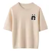 Nuevo y Elegante Jersey de Manga Corta para Mujer 100% Cachemir Puro Cuello Redondo Tejido Jacquard de Panda Lindo Suéter Cálido