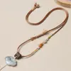 Cordón de collar tejido para mujer, cordón para colgar colgante de Buda de jade Hetian, cordón de cuero, cordón para colgante de clavícula de sándalo, cordón tejido a mano al por mayor