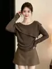 Chal de retazos estilo francés con manga larga de encaje para mujer, moda europea, nuevo diseño de principios de otoño, elegante y único, camiseta básica adelgazante
