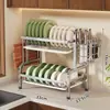 Prateleira de armazenamento de louças para uso doméstico, organizador multifuncional de utensílios, rack de cozinha ao lado da pia para hashis, pratos, tábuas de corte e tampas de panelas, com recurso de drenagem