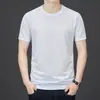 Nova Camiseta Masculina de Tricô de Seda Gelada Europeia de Verão, Camiseta Básica Fina Masculina Jovem de Manga Curta Slim Fit