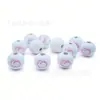 Cuentas Redondas de Madera de Conejo de Pascua 16mm Blancas Impresas Huevos de Granja Impresos Cuentas de Madera Creativas para Manualidades Cuentas Sueltas