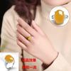 Anel Oval Banhado a Prata S925 para Homens e Mulheres com Suporte Vazio para Mulheres, Incrustado com Âmbar Cera de Abelha, Anel de Joalheria Banhado a Ouro Branco