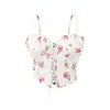 Chica sexy y caliente con busto acolchado, camisola plisada, hueca, con cordones, estampado floral, top corto ajustado, top elegante para mujer