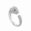 Anillo Abierto con Cabeza de Leopardo Full Diamante, Estilo Europeo y Americano, Superventas Transfronterizo, Diseño de Nicho, Exagerado y Moderno, Unisex