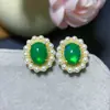 Brincos de Prata Esterlina com Opala Verde Natural Incrustada, Textura de Opala Rosa, Cor Delicada e Quente, Pedra Principal Delicada e Macia 7X9M