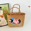 [Processamento Personalizado] Cesta de Vegetais Grande Capacidade Tecida com Palha Bolsa de Vime Manual Sacola Tote para Frutas Piquenique Vegetais