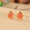 Pendientes de plata de ley S925 bañados en oro con diseño de ciervo, color rojo agua, rojo sur, retro, geométricos, sencillos, con forma de huevo, color rojo cereza y blanco.