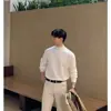 Camisa Básica de Lã Estilo Coreano Primavera e Outono Gola Semi-alta Masculina Estilo Levemente Maduro Cor Sólida Gola Média-alta Versátil Manga Longa Camiseta