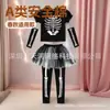 Conjunto de Saia Curta de Tela com Estampa de Esqueleto para Halloween Meninas Roupa de Performance para Festival Infantil com Meia-Calça e Manoplas Conjunto de Quatro Peças