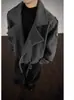 Chaqueta de Lana de Doble Cuello con Cremallera Diagonal de Diseño, Talla Grande para Hombre, Abrigo de Moda con Cuello para Otoño e Invierno, Gris Oscuro y Negro
