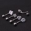 Piercing para el Ombligo de Corazón de Durazno Transfronterizo Estrella de Cinco Puntas Cuadrado Redondo Zircón Anillo para el Ombligo de Cuatro Garras Joyería Piercing de Acero Inoxidable