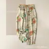 Pantalones largos casuales artísticos vintage nuevos para mujer hechos de algodón puro, pantalones casuales de moda y únicos