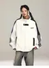Jaqueta Gola Alta com Zíper e Costura em Cores Contrastantes Estilo Americano Feminina Outono e Inverno Look Solto Emagrecedor Jaqueta Baseball Cardigan Top