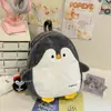 Mochila de Pelúcia Feminina Fofa Pinguim Desenho Animado Mochila para Estudante Animal de Pelúcia Macio Fofo Moda Outono e Inverno