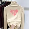 Camiseta Espessa de Manga Longa para Meninas com Bordas Franzidas, Gola Meia-Alta Estilosa, Camiseta Base Escovada para Outono e Inverno