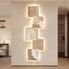 Pintura Decorativa de Hall de Entrada Estilo Wabi-sabi Figuras Abstratas Pintura de Parede para Sala de Estar Relógio Murais de Corredor Corredor Luminária